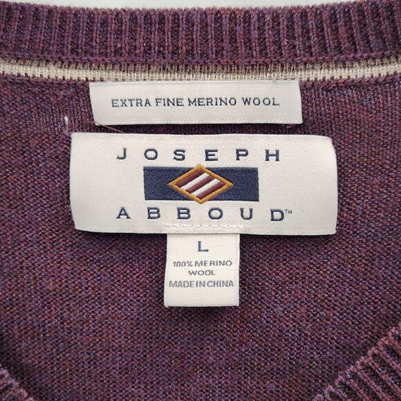 Joseph Abboud Extra Fine Merino Wool Sweater V-neck Pullover Wine Men's Large - Picture 4 of 10
